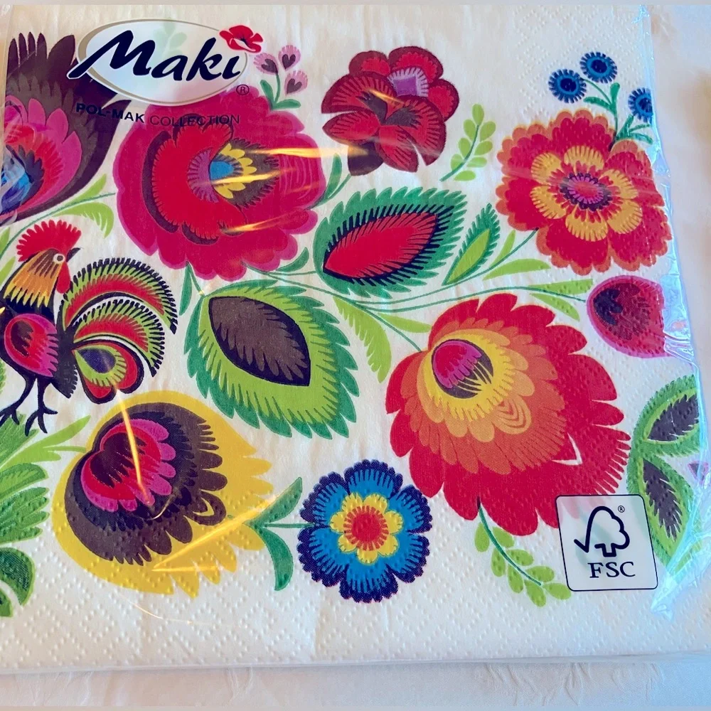 Set of 2 Floral Folk Pattern Lunch Paper Napkins - New